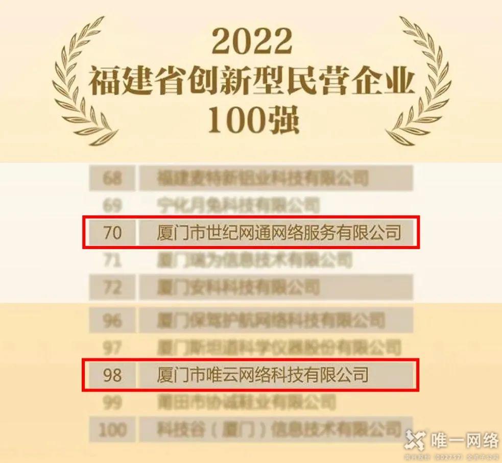 壹号娱乐厦门公司入选2022福建省创新型民营企业百强榜单 壹号娱乐厦门公司入选2022福建省创新型民营企业百强榜单